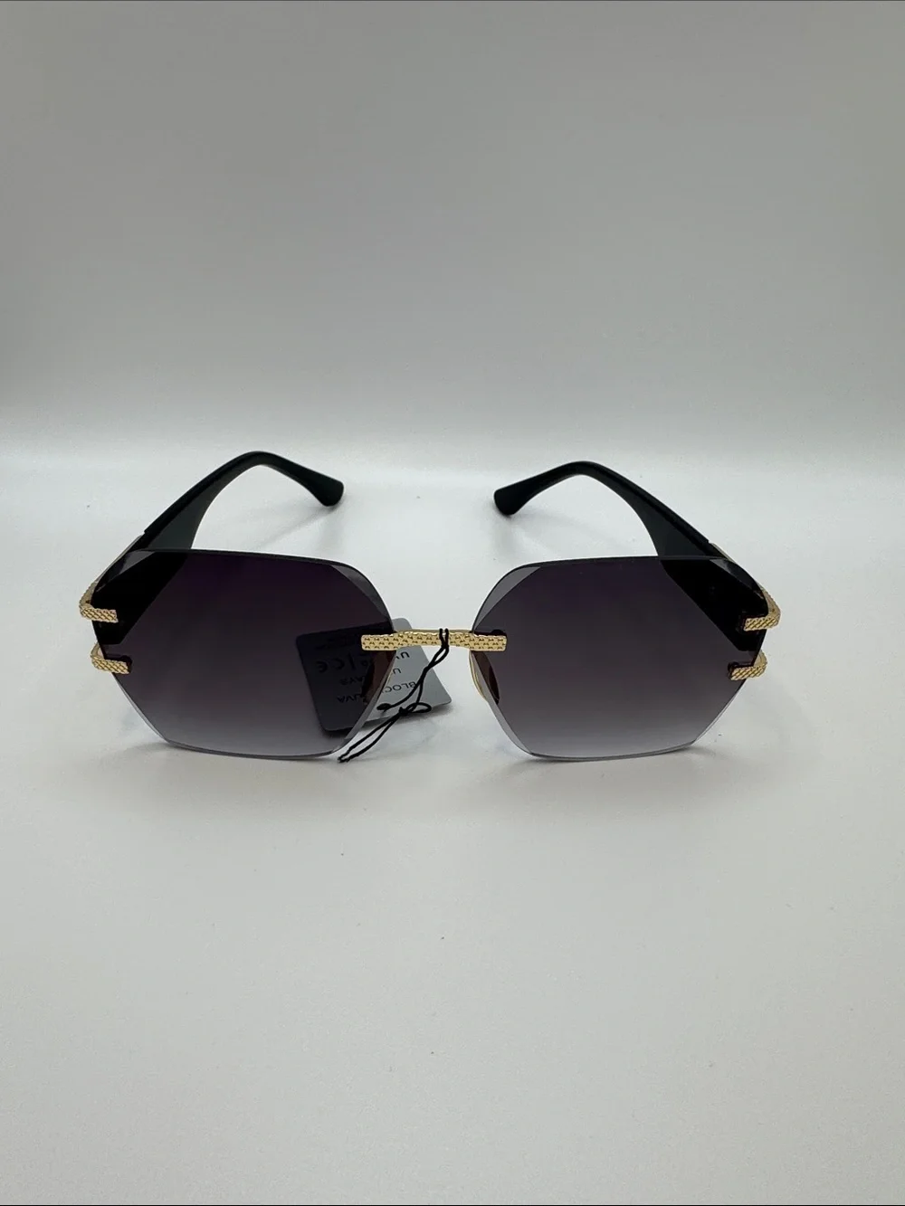 Rimless Dark Gradient Women’s Sunglasses with Gold Accents
